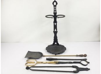 Antique Fireplace Tools And Stand