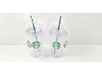 2 Starbucks Clear Acrylic Cold Cup Tumbler 16 Oz