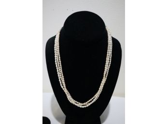 Sterling Silver With 3 Strands Of Fresh Water Pearls Necklace Signed 'CJ' 18'-22'