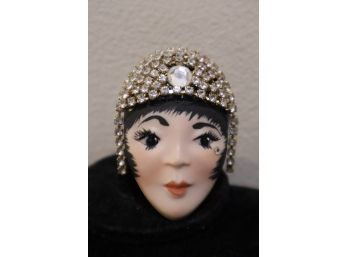 Porcelain Face Pin With Rhinestones