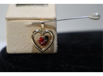 14K Yellow Gold Heart Pendant With Enamel Ladybug