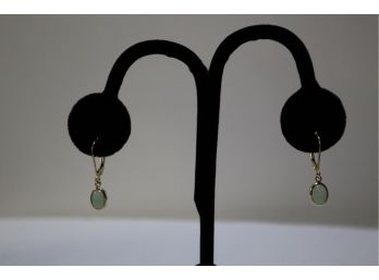 14K Yellow Gold With Green Stone Earrings