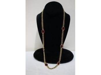 Napier Gold Tone Necklace With Red Glass Cabachons