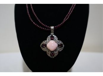 925 Sterling Silver With Pink And Purple Stones Pendant And Necklace Toggle Clasp India