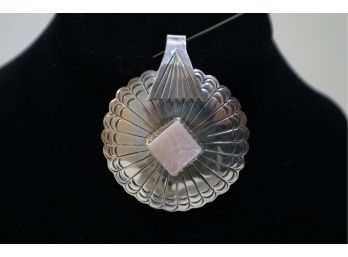 925 Sterling Silver With Pink Stone Pendant Signed 'RT'