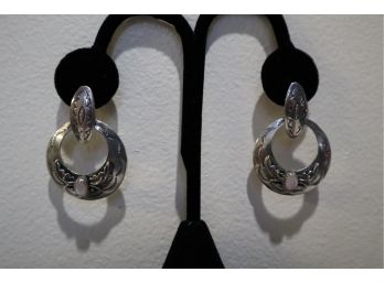 925 Sterling Silver With Pink Stone Earrings Signed 'D. Cooke'