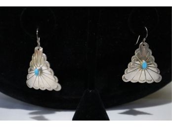 925 Sterling Silver With Turquoise Earrings Signed 'ES'