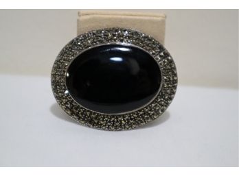 925 Sterling Silver With Onyx And Marcasites Pin Thailand