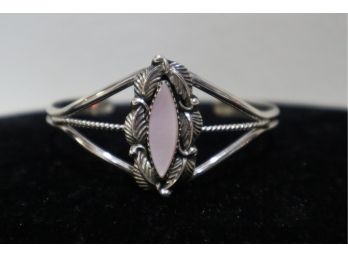 Sterling Silver With Pink Stone Cuff Bracelet Signed 'RB'