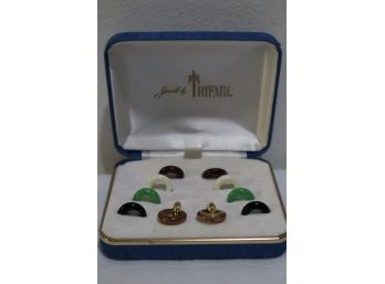 Trifari Gold Tone With Plastic Interchangeable Hoops Pierced Earrings In Original Box