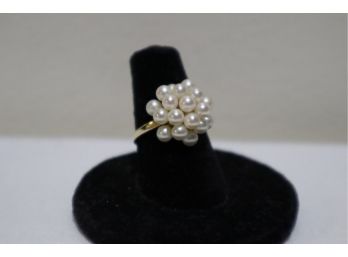 14K Yellow Gold With Pearls Ring Size 5.5