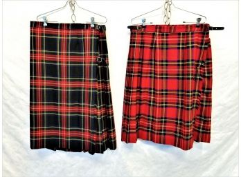 Two Vintage Pleated 100 Percent Wool Tartan Kilts - Size 18