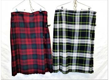 Two Vintage Strathmore 100 Wool Tartan Plaid Kilts Scotland -Sizes 18 & 20