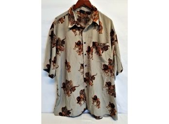 Men's 212 NYC Olive Green Animal Print Button Down Shirt - Size 2XL