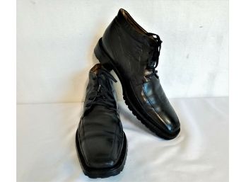 Men's Umberto Pellegrini Black Leather Square Toe Lace Up Ankle Boots Size 11