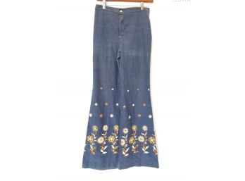 Vintage Retro 'Its A Way Of Life' Embroidered Bell Bottom Jeans