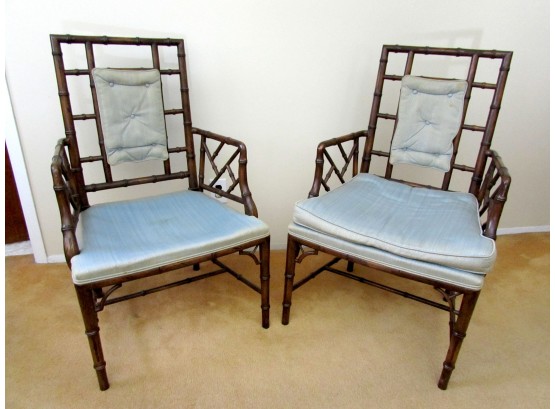 Pair Vintage Of Oriental Style Bamboo Arm Chairs