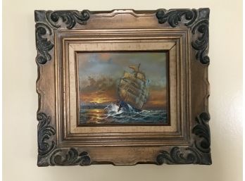 Signed Oil On Canvas Depicting A Sailing Vessel