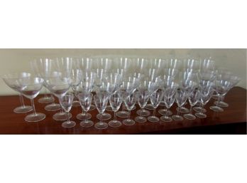 Very Large Etched Formal Glass And Stemware Group - 53 Pieces Total