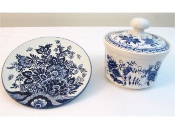 Small Delft Plate & Decorative Lidded Jar