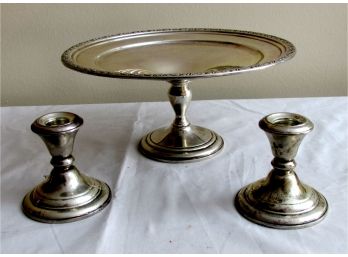 Frank M. Whiting & Co. Weighted Sterling Silver Compote And A Pair Of Matching Candlesticks