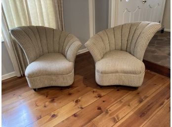 Pair 1940'S  Hollywood Regency Asymmetrical Fan Channel Back Chairs