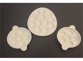 3 White Egg Dishes, No Chips