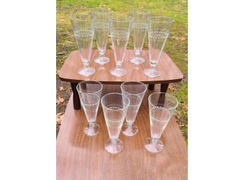 Set Of 9 Vintage Pilsner Glasses, No Cracks/ Chips