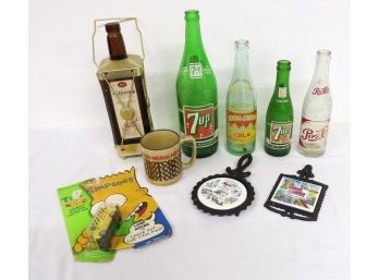 Mixed Lot Of Collectible Advertising Pieces - ACL Soda's, Trivets, Bart Simpson, Park & Tilford Whiskey, Etc.