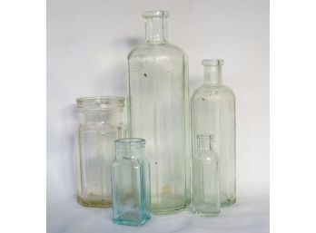 A Grouping Of 5 Antique/vintage Bottles - Farmhouse, Country, Primitive Decor