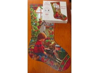 SunsOut Shaped 800 Piece Jigsaw Puzzle - A Boy's Stocking - Complete