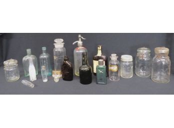 Mixed Lot Of Antique Bottles - Apothecary, Medicine, Fruit Jars, Whiskey & More - Some Pontiled