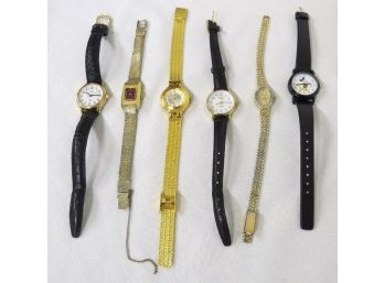 Lot Of 6 Ladies Estate Wrist Watches - Topaz Quartz, Acqua Indiglo, Mickey Mouse & Others.