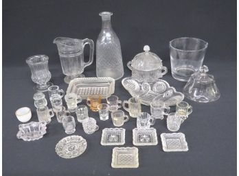 Large Table Lot Of 19th & Earlier 20th Century Glass - Fine Cut, Pressed, Irish & Sandwich / Flint