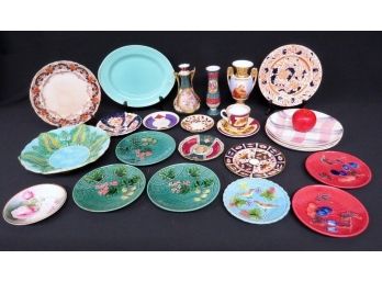 Large Table Lot Of Colorful Late 19th To Mid-20th Century Pottery, Bone China, Porcelains, Etc.