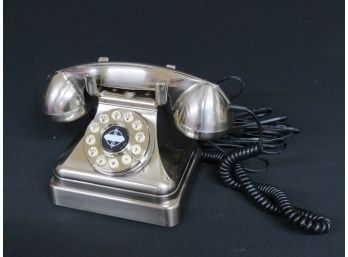 Silvertone Finish Crosley Old Fashioned Desktop Rotary Telephone - But Its Pushbutton!!