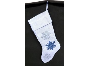 Blue Cotton Lined Christmas Stocking With Snowflakes