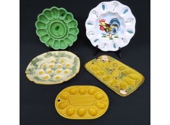 Mixed Lot Of Ceramic Deviled Egg Plates - Lefton & Others