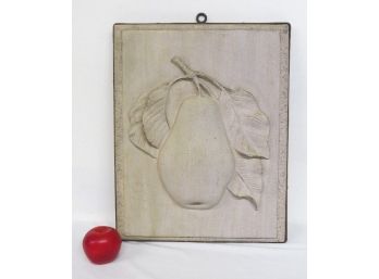 3 Dimensional Fruit Plaque In Banded Metal Frame - A Luscious Pear