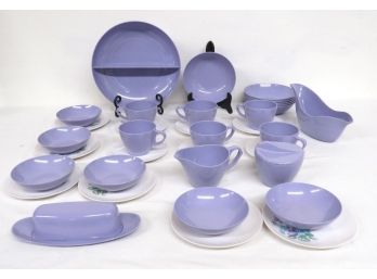 35 Pc Set Of Purple & White Royalon Melmac Hard Plastic Dinnerware In Purple & White - Mid-Century Design