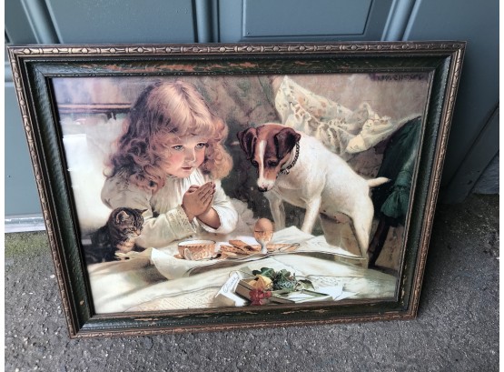 Beautiful Vintage Print ~ Child With Dog And Cat