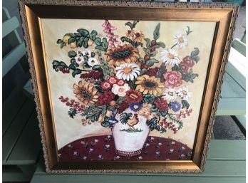 Floral And Rooster Print - Stockbridge, Massachusetts - Acrylic