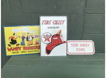 Three Signs - Texaco, Wimpy & Tow Away Zone