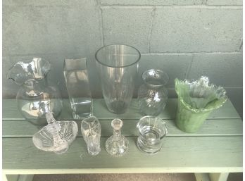 Crystal & Glass Lot ~ Green Glass Vase, Crystal Basket, ETC.