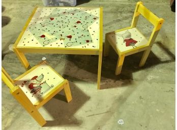 Children's Hand Painted Table And Two Chairs.