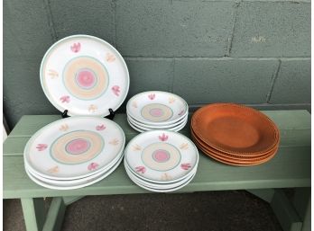 Service For Four Dish Set From Caleca Italy & Four Pier One Plates