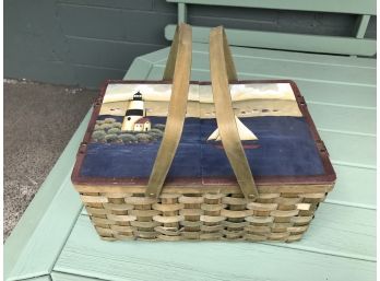 Wicker Picnic Basket  ~Hand Painted