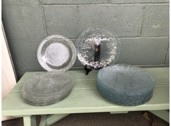 Two Sets Of Glass Dinner Plates