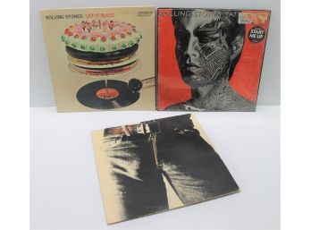 Rolling Stones Collection Of Three Record Albums With Let It Bleed, Tattoo You & Sticky Fingers Zipper Cover