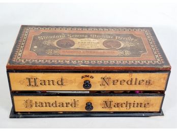 Antique National Needle Company Centennial Exhibition Wooden Sewing Needle Box